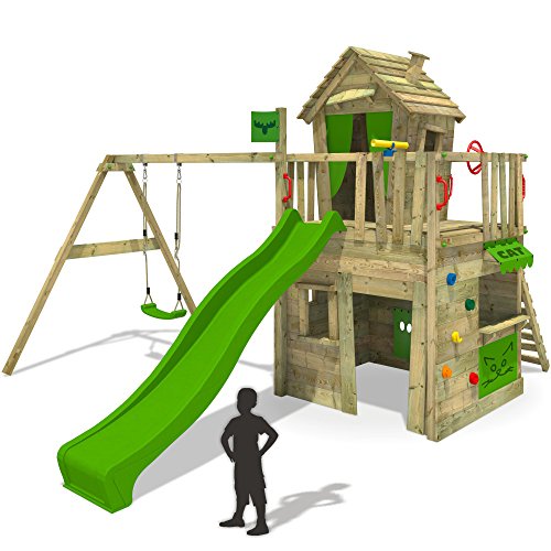 FATMOOSE-Kletterturm-CrazyCat-Spielturm-Spielhaus-fr-Kinder-mit-Schaukel-Rutsche-und-Kletterwand-0