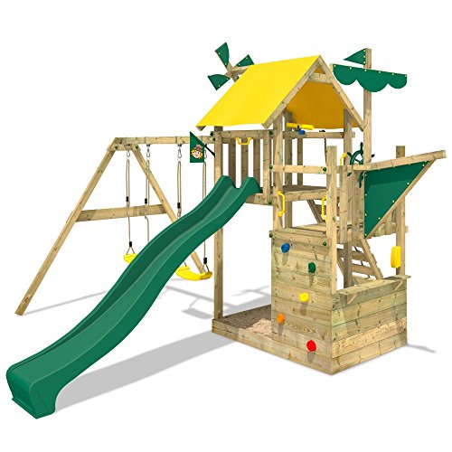 WICKEY-Kletterturm-Smart-Sail-Spielturm-Klettergerst-mit-verschiedenen-Podesthhen-Kletterwand-Sandkasten-grne-Rutsche-und-grn-gelbe-Plane-0