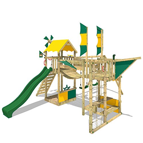 WICKEY-Spielturm-Smart-Wing-Kletterturm-Spielplatz-Luftschiff-mit-Segeln-und-Propeller-Kletternetz-Sandkasten-grne-Rutsche-gelb-grne-Plane-0-0